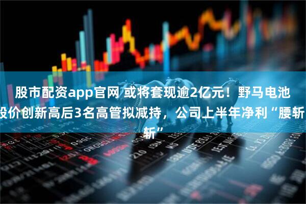 股市配资app官网 或将套现逾2亿元！野马电池股价创新高后3名高管拟减持，公司上半年净利“腰斩”